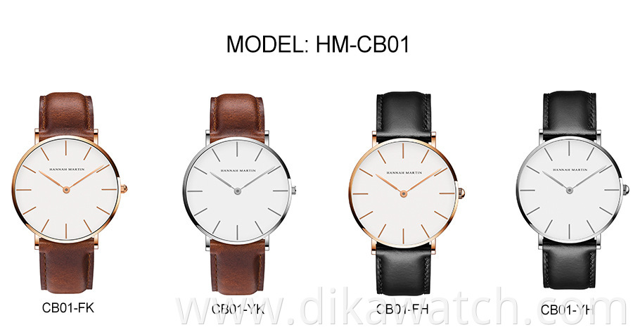 Hannah Martin CB01 Watch Creative Business Leather Unisex Couple Watches Quartz Waterproof Watches Men Wrist Relogio Masculino